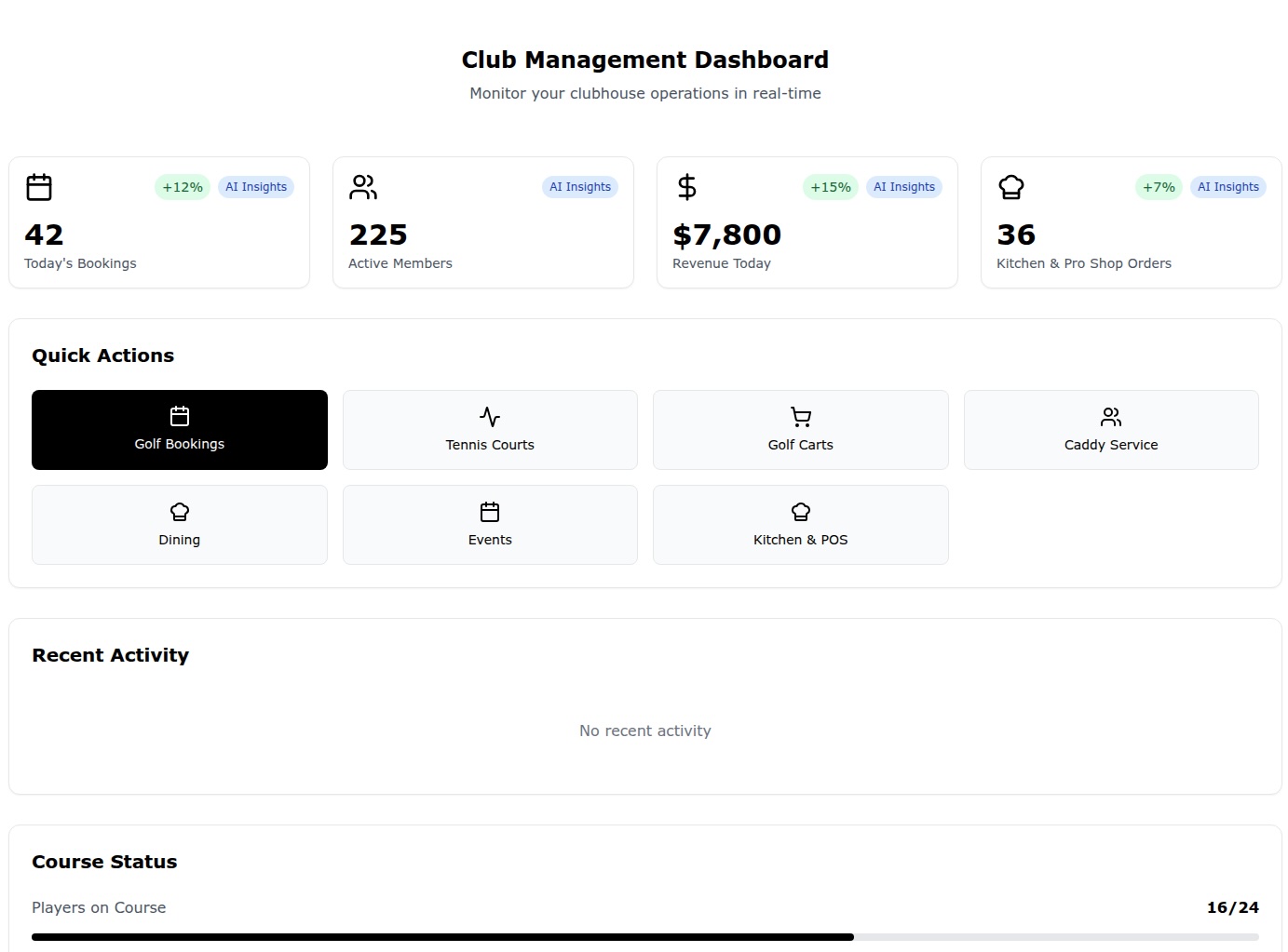 Clubcart Club Management Dashboard
